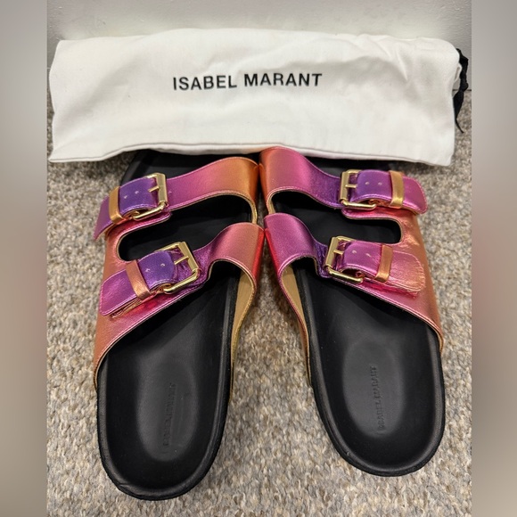 Isabel Marant metallic leather slides size 38 (8 in American sizing) - Picture 2 of 5